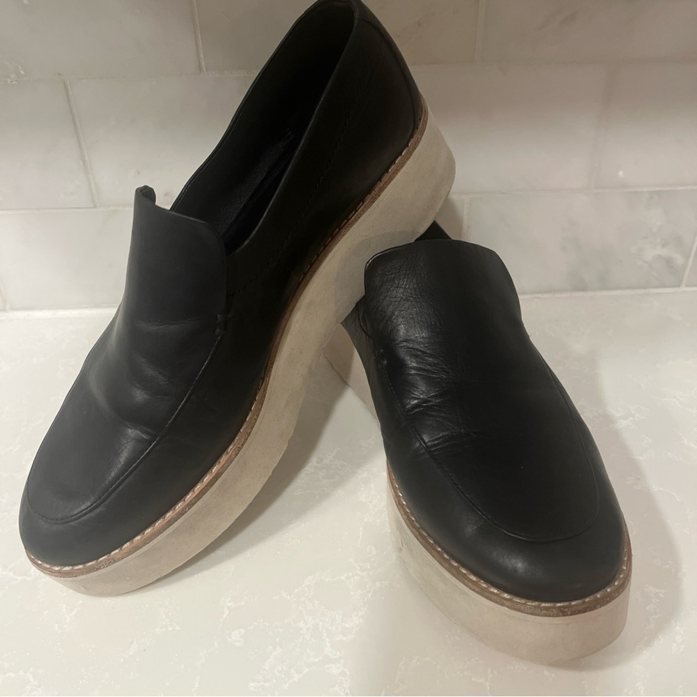 Vince Black Leather Platform Loafers